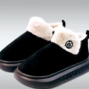 New - Platform Faux Fur Clogs - Black - Size 8